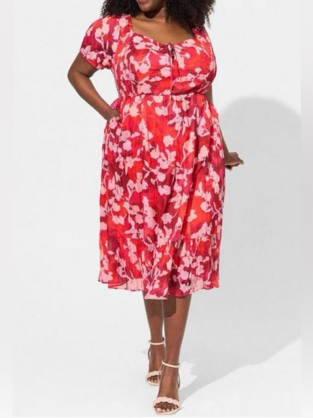Torrid Red Pink Floral Midi Dress Size 1